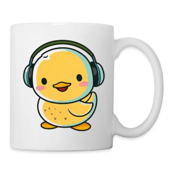 Kawaii Cute Happy Colorful Duck with Headphones - Mug - white - Right