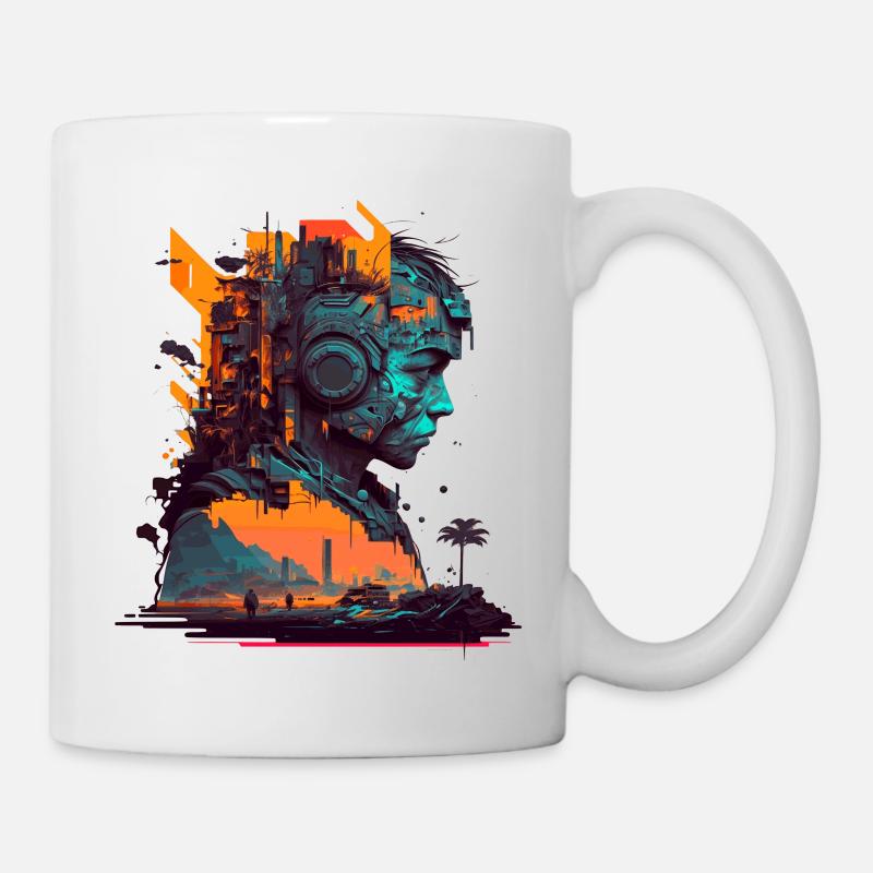 Œuvre d’art de science-fiction haut de gamme avec cyborg - Mug blanc - blanc