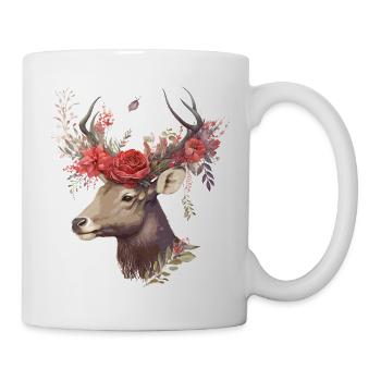 Deer with lush flowers - Mug - white - Right