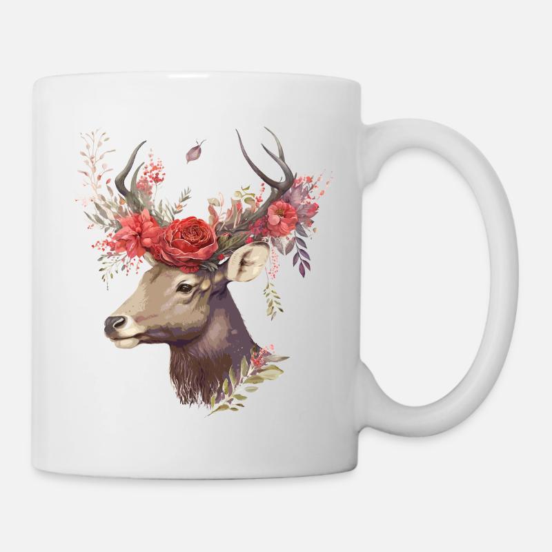 Cerf aux fleurs luxuriantes - Mug blanc - blanc