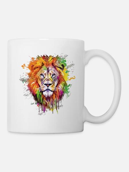 Lion Lion Head Predator Colorful Splash Art - Mug blanc - blanc