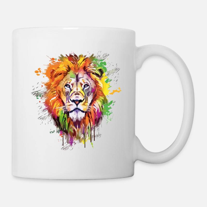 Lion Lion Head Predator Colorful Splash Art - Mug blanc - blanc