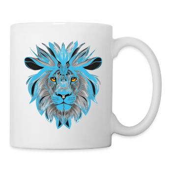 Löwe Kunst Design Porträt Illustration Petrol blau - Tasse - Weiß - Rechts