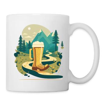Bier Wanderschuh. Natur Berge Wald und Wanderweg - Tasse - Weiß - Rechts