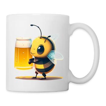Funny and cute bee with beer - Mug - white - Right