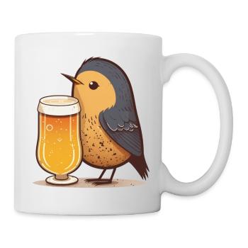 Kleiner Vogel mit Bier - Tasse - Weiß - Rechts