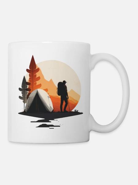 Wandermotiv mit Zelt für Camper und Abenteurer - Tasse - Weiß