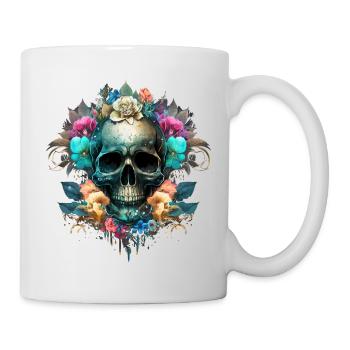 Totenkopf mit Blüten - Tasse - Weiß - Rechts