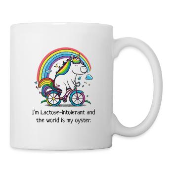 Unicorn on bicycle with slogan "lactose" - Mug - white - Right