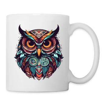 Bunte Boho Eule mit bunten Federn, geometrisch - Tasse - Weiß - Rechts