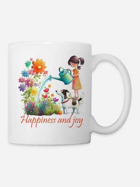 Glück und Freude im Garten - Tasse - Weiß