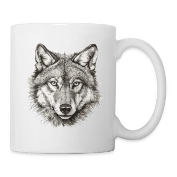 Wolf Wolf Head Black & White Drawn Art - Mug blanc - blanc - Droite