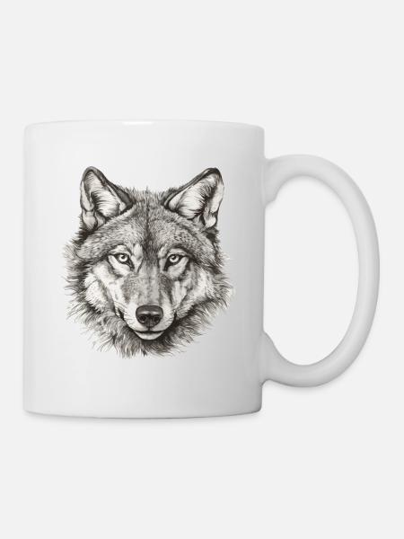 Wolf Wolf Head Black & White Drawn Art - Mug blanc - blanc