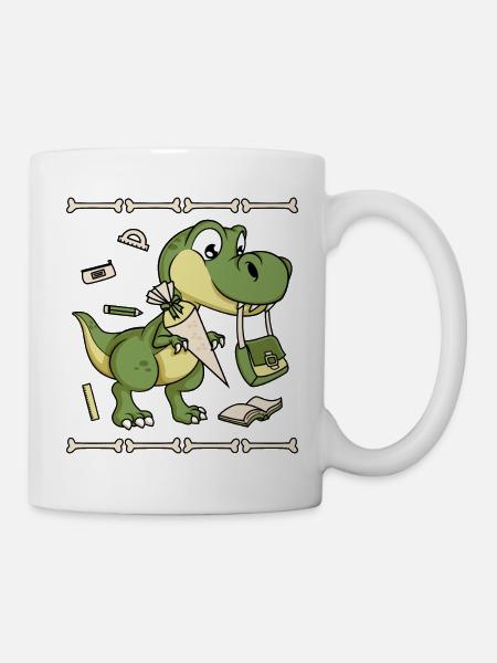 Schulkind Dino Schultüte Schultasche Buch Schule - Tasse - Weiß