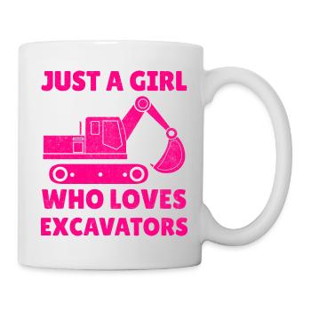 Bagger Baustelle Bauarbeiterin Mädchen I Geschenk - Tasse - Weiß - Rechts