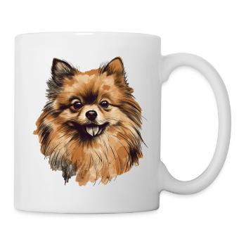 Pomeranian Zwergspitz Zeichnung - Tasse - Weiß - Rechts