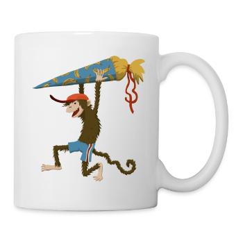 Affe mit Schultüte - Tasse - Weiß - Rechts