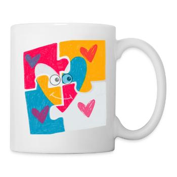 Motif puzzle coeur avec des yeux amour et famille - Mug blanc - blanc - Droite