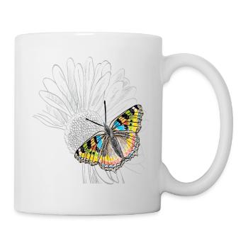 Fleur avec papillon, papillon - Mug blanc - blanc - Droite