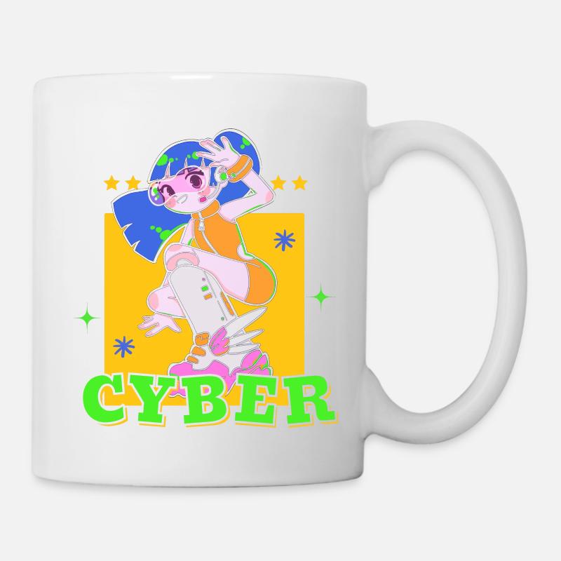 Mignon cyber punk retro anime fille - Mug blanc - blanc