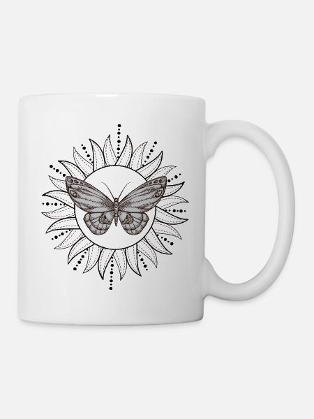 Schmetterling mit Sonne - Tasse - Weiß