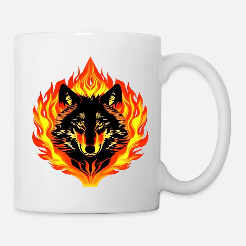 Wolf with Fire and Flames Tribal - Mug - white