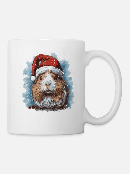Meerschweinchen mit Weihnachtsmannmütze - Tasse - Weiß