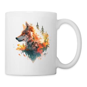 Wolf Wolfskopf Natur Wildnis Wald Bäume Kunst - Tasse - Weiß - Rechts