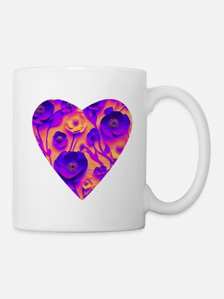 T-Shirt Herz Mohnblumen Pop Farbe für Frauen - Tasse - Weiß