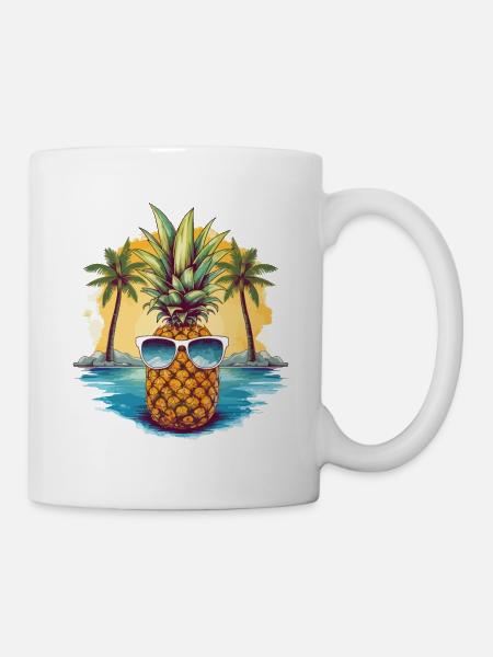 Ananas Sonnenbrille Palmen Sommer Urlaub Tropisch - Tasse - Weiß