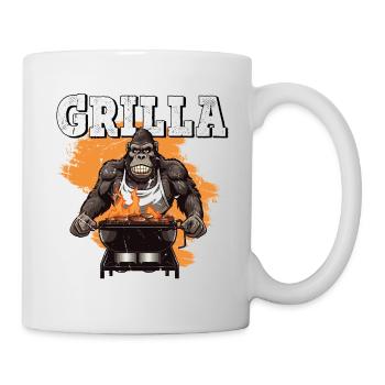 Grillen Grilla Griller Gorilla BBQ Spruch Lustig - Tasse - Weiß - Rechts