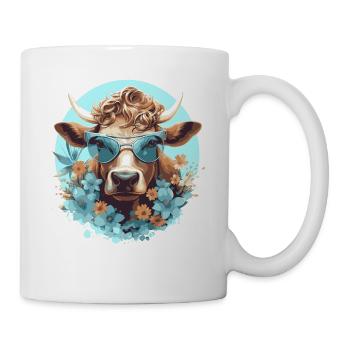 Lustige Kuh mit Sonnenbrille - Tasse - Weiß - Rechts
