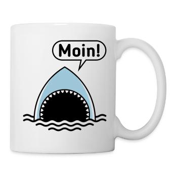 Moin! (Hai / Haifisch / Sprechblase / Comic) - Tasse - Weiß - Rechts