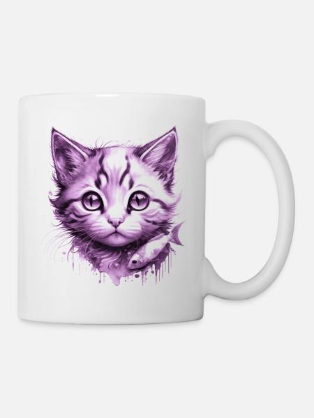 Chaton Violet avec poisson - Mug blanc - blanc