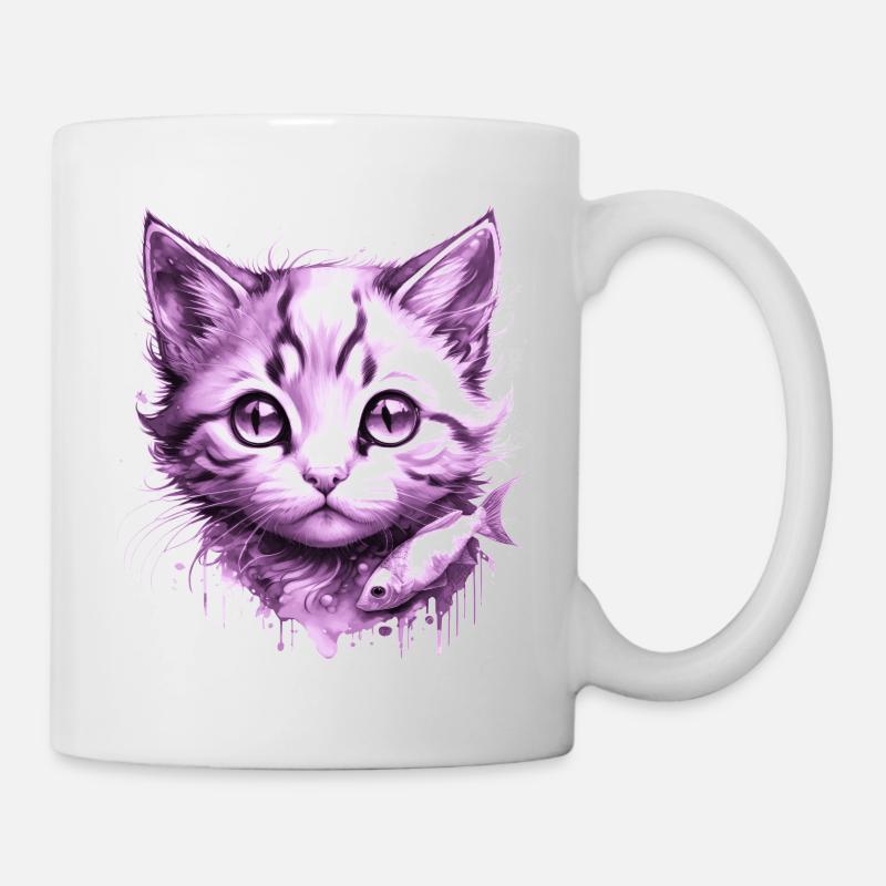 Chaton Violet avec poisson - Mug blanc - blanc