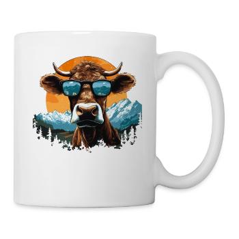 A cow in sunglasses in the mountains - Mug - white - Right