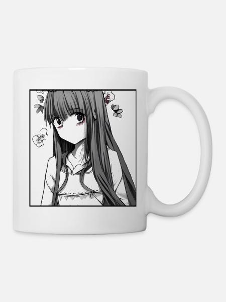Zarte Blüten: Romantisches Anime-Mädchen mit Blume - Tasse - Weiß