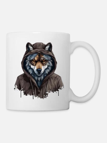 Grauer Wolf im Streetstyle | Wolfsliebhaber - Tasse - Weiß
