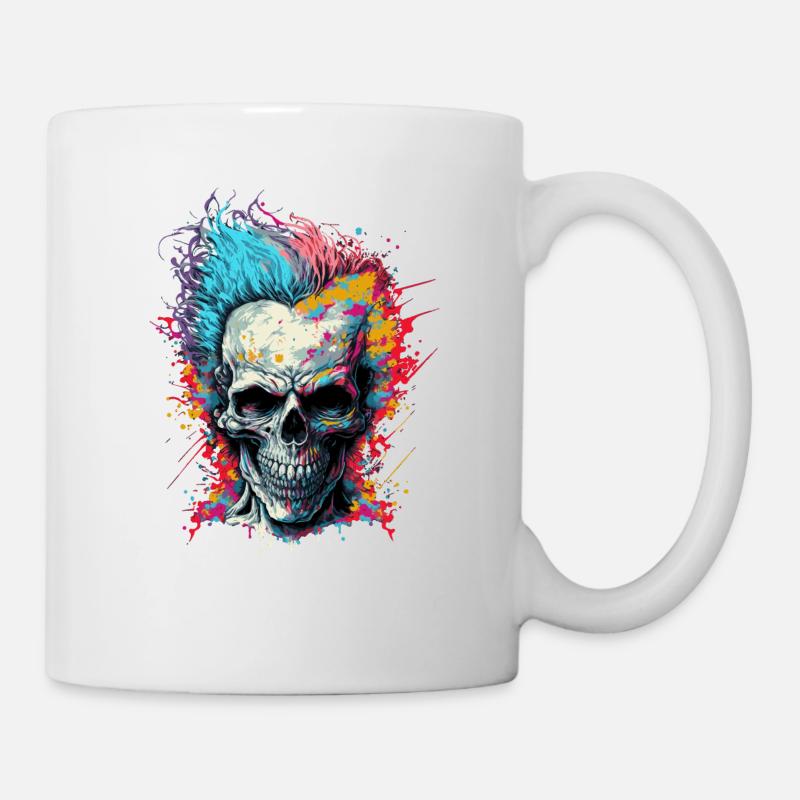 Bunter Horror Punk Zombie Skull - Tasse - Weiß