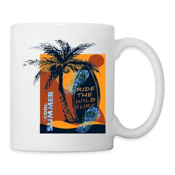 Surfen , Cool Summer , Palmen mit Sonnenuntergang - Tasse - Weiß - Rechts