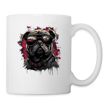 Mops Hund mit Sonnenbrille - Tasse - Weiß - Rechts