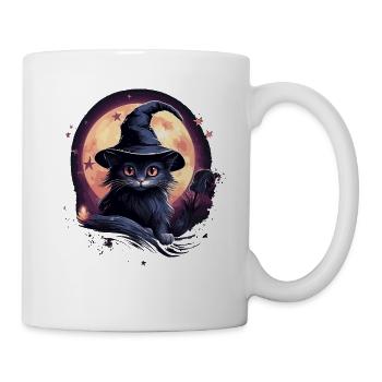 Chat noir avec chapeau de sorcière - Mug blanc - blanc - Droite