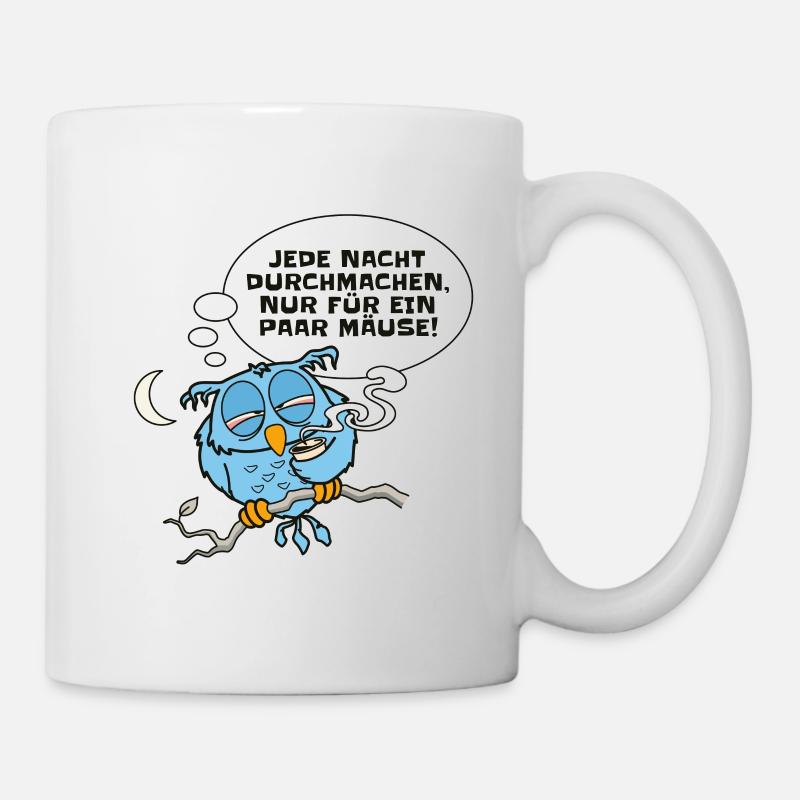 Müde Eule hat Nachtschicht - Tasse - Weiß