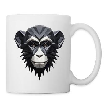 Monkey - Monochrome Geometric Monkey Portrait - Mug - white - Right