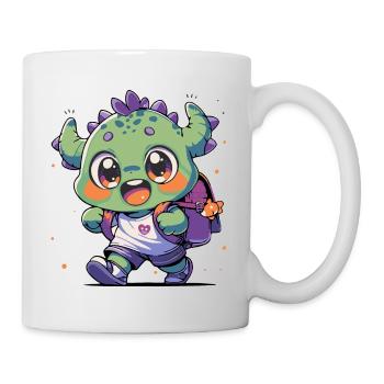 Monster Kind süß grün mit Rucksack - Tasse - Weiß - Rechts