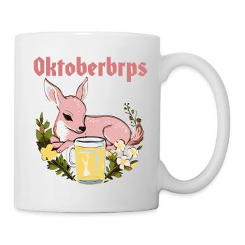 Rosa Reh Kitz Bambi Oktoberbrps auf Wiese - Tasse - Weiß - Rechts