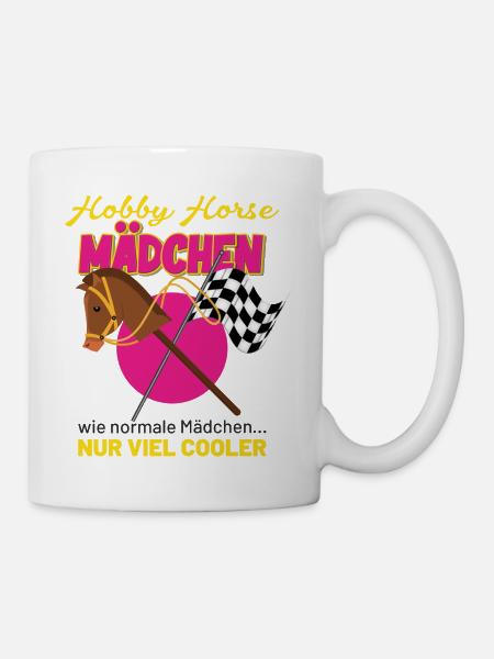 Hobby Horse Mädchen mit Steckenpferd & Zielflagge - Tasse - Weiß