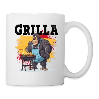 Grillen Grilla Griller Gorilla BBQ Spruch Lustig - Tasse - Weiß - Rechts
