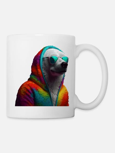 Polar Bear with Sunglasses Colorful Cool Polar Bear - Mug - white