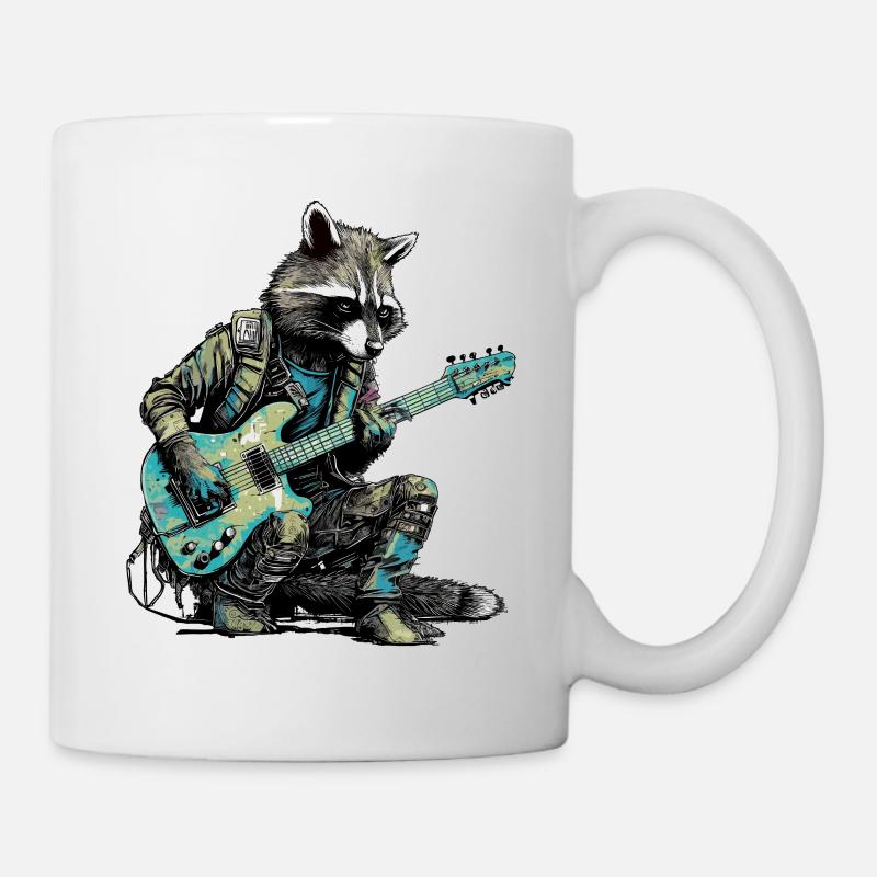 Waschbär mit Gitarre - Tasse - Weiß